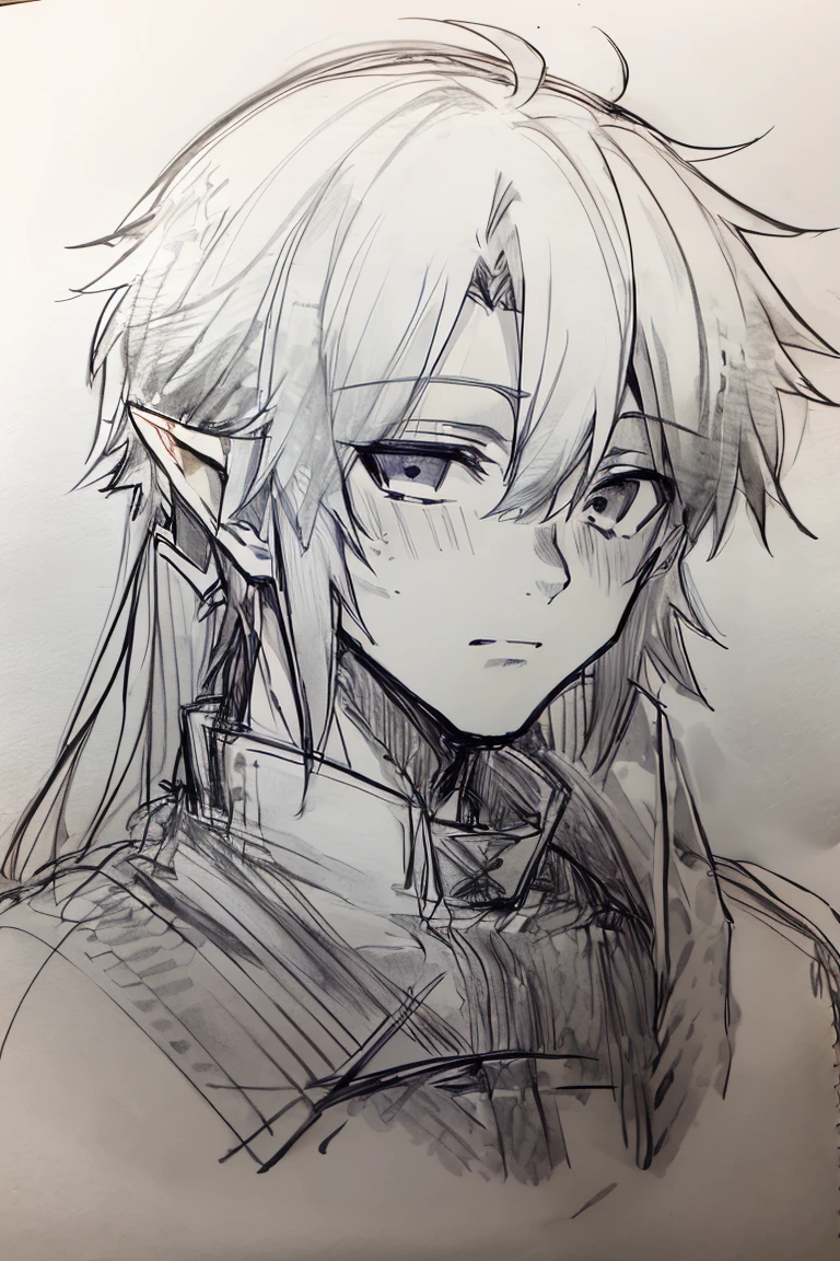 <lora:Pencil_Sketch_Dim64_SD-05:1>,(Pencil_Sketch:1.2, messy lines, greyscale, traditional media, sketch), unfinished, hatching (texture)
solo, 1boy, male focus, link