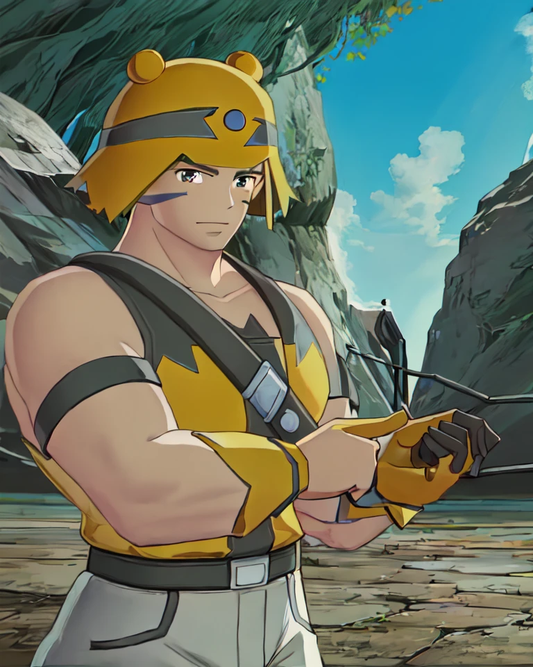 (best quality, masterpiece), voldon, looking at viewer, muscular, outdoor <lora:Voldon-15:1>, <lora:ghibli_style_offset:1>