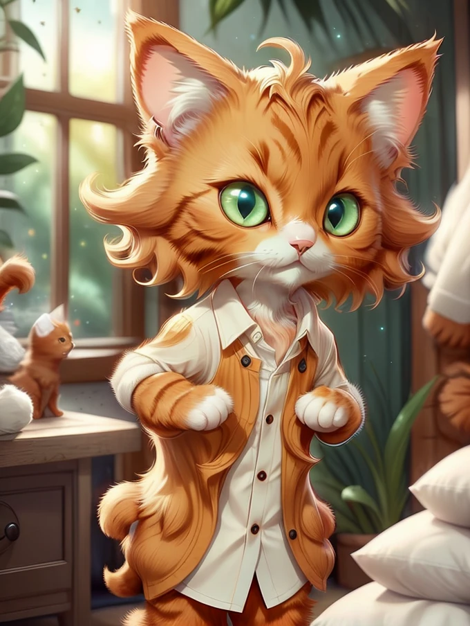 ginger cat, clothed, night, <lora:warmcats-1.2-000004:0.9>