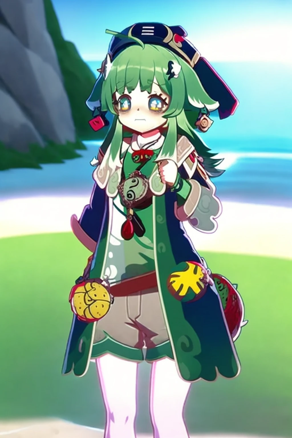 <lora:hohoHSR_00_02:1.4>, (masterpiece), (best quality), (detailed background, best lighting), ultra-detailed, highly detailed, (blush), solo,
<BRAKE>
(beach:1.4), on stone, on grass, on beach, (colorful flowers), shadow, sunlight, warm, side lighting,
<BRAKE>
hohoo, 1girl, green hair, long hair, jewelry, green eyes, standing, shirt, shorts, hat, looking at viewer, animal ears