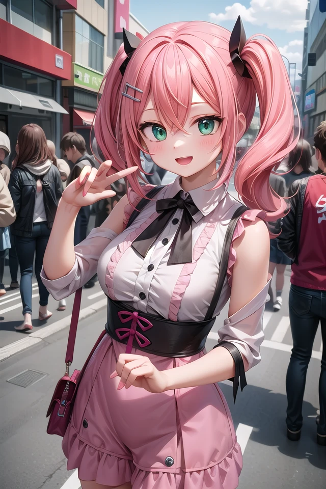 insanely detailed, absurdres, ultra-highres, ultra-detailed, best quality,
1girl, solo, nice hands, perfect hands,
BREAK
(wearing harajuku-style coordinate),
happy smile, laugh, open mouth,
dynamic pose,
45 angle, cowboy shot,
BREAK
slender, kawaii, perfect symmetrical face, ultra cute girl, ultra cute face, ultra detailed eyes, ultra detailed hair, ultra cute, ultra beautiful,
BREAK
in harajuku, shibuya, tokyo, street, crowd, cityscape,
medium large breasts,
BREAK
long hair, orange hair, medium hair, messy hair, green eyes, hair between eyes