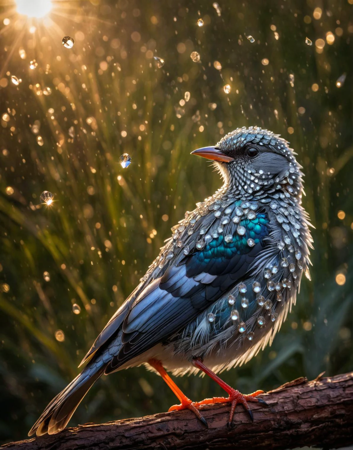 a diamond armor bird, translucent, high quality photography, 3 point lighting, flash with softbox, 4k, Canon EOS R3, hdr, smooth, sharp focus, high resolution, award winning photo, 80mm, f2.8, bokeh