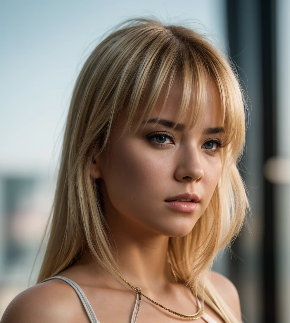 warrior girl, hair blonde gradient, looking at viewer, (RAW Photo, cg unity, photography, ultra realistic details, sharp focus, detailed skin,4k, high-res, masterpiece, best quality:1.1), (realistic, photo-realistic:1.37) (8k,4k, UHD, high resolution, professional, cinematic, , dramatic, noise), (detailed background:1.25), bokeh anamorphic depth of field blur background,
