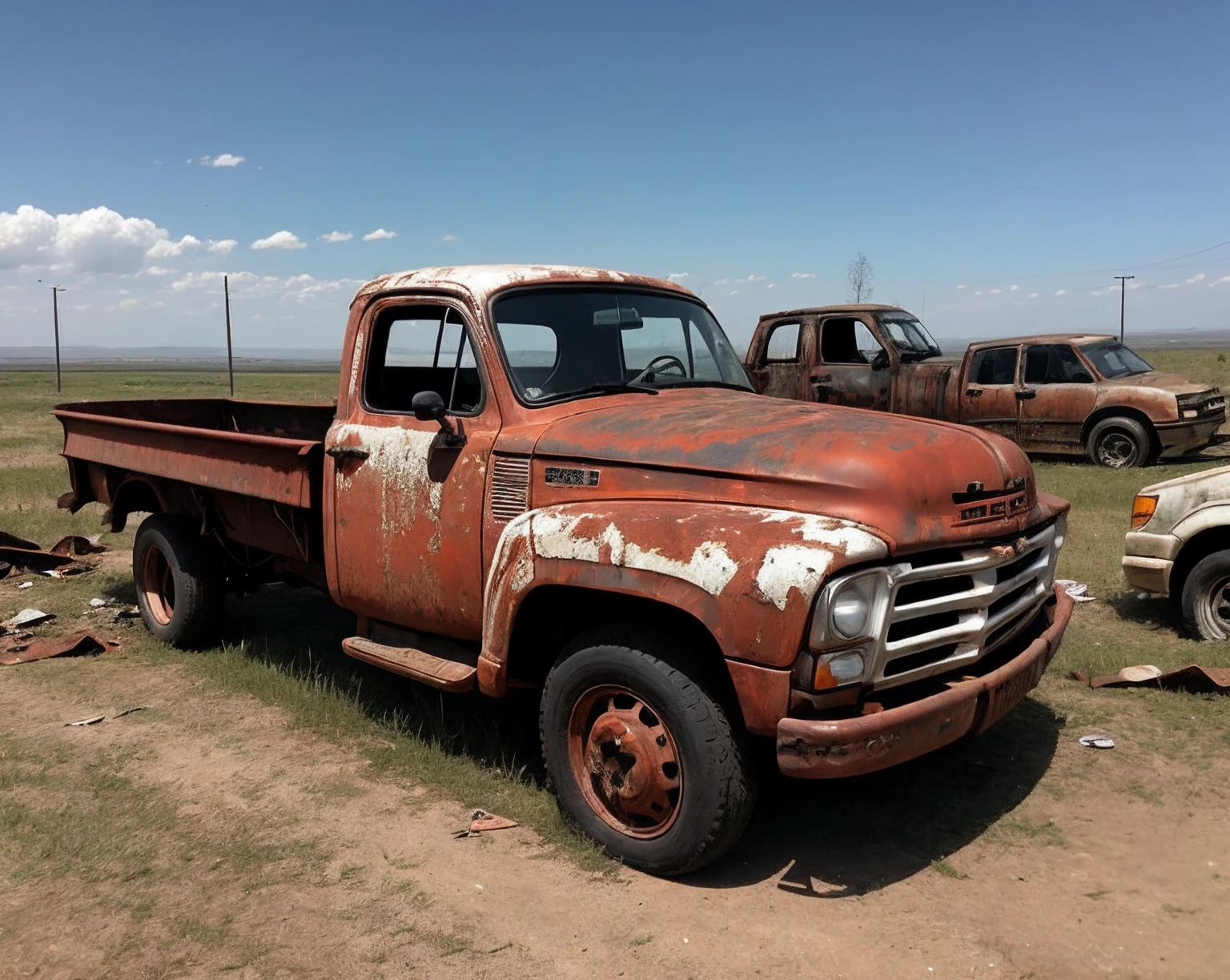postapocalypse, photo of wrecked rusty truck