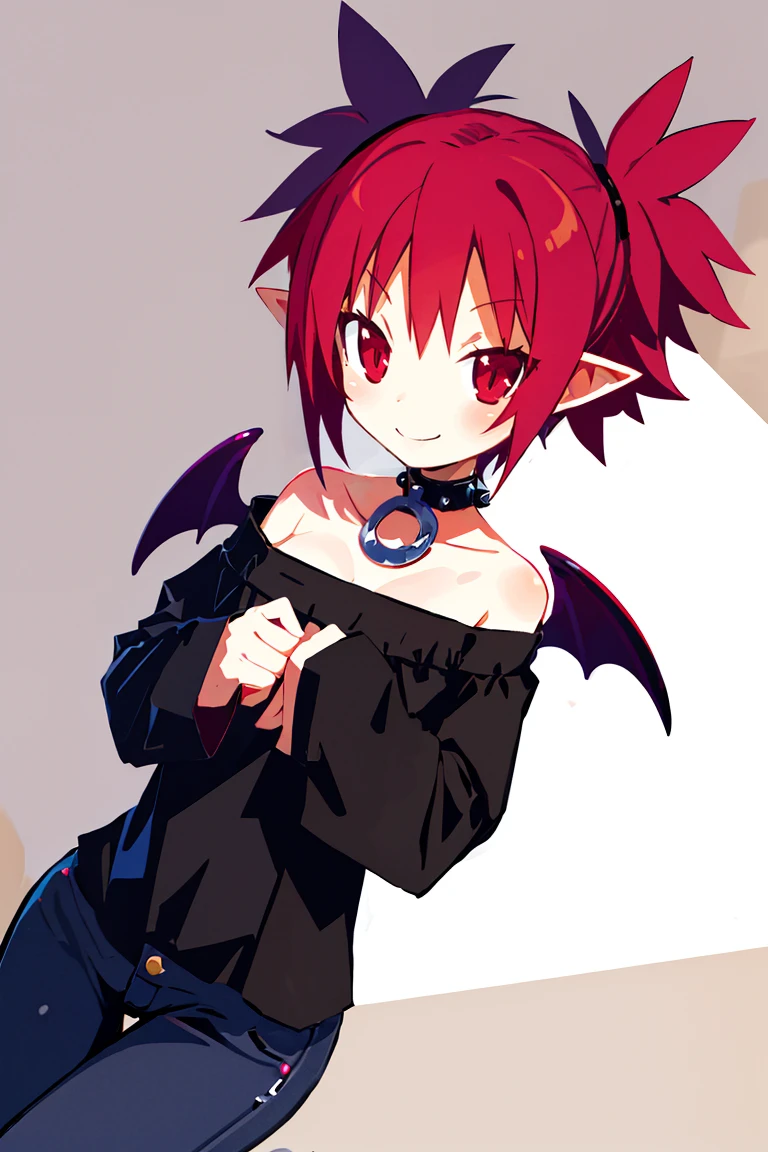 <lora:Harada_Takehito_v2_Repeats5:0.8>, , ((masterpiece,best quality)), absurdres,
1girl, solo, red hair, spiked hair, pointy ears, short hair, twintails,
black shirt, black dress, choker, demon wings, demon tail, pants,
smiling, blush, looking at viewer, cowboy shot,