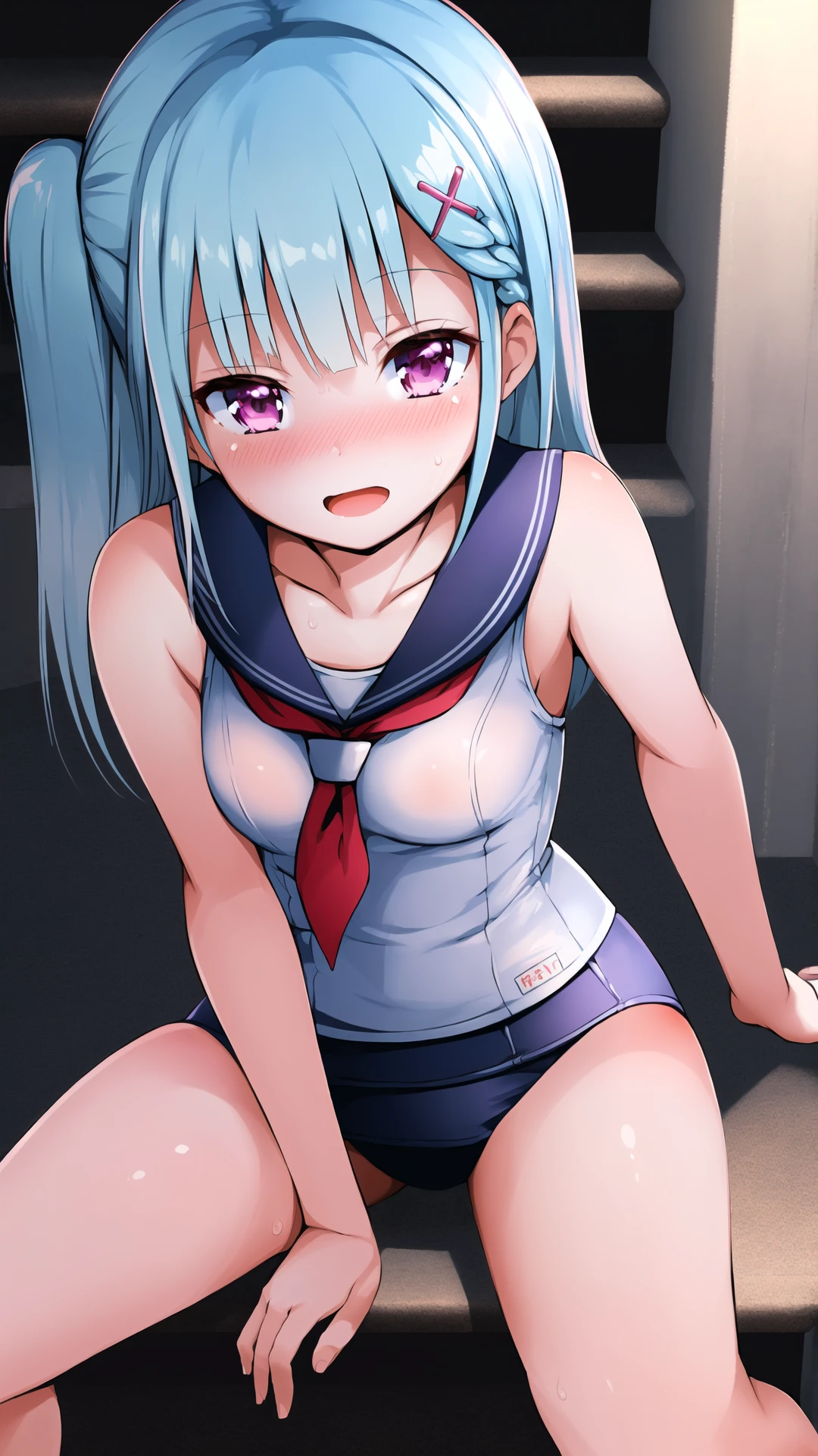 small breasts,twin tails,beautiful girl ,rolled up the skirt,spread your legs,masturbation,blush,masturbate,school uniform,crying face