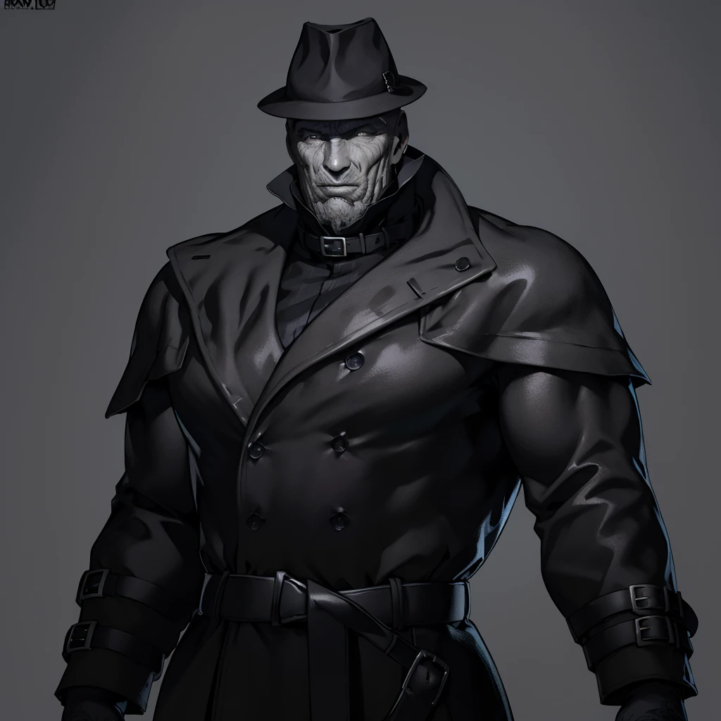 Best_QualityPos, RAW photo, intricate details, best quality, 8k uhd, soft lighting, 1boy, solo, bald, hat, beard, old man, black coat, grey eyes <lora:mr._x-000003:0.7>