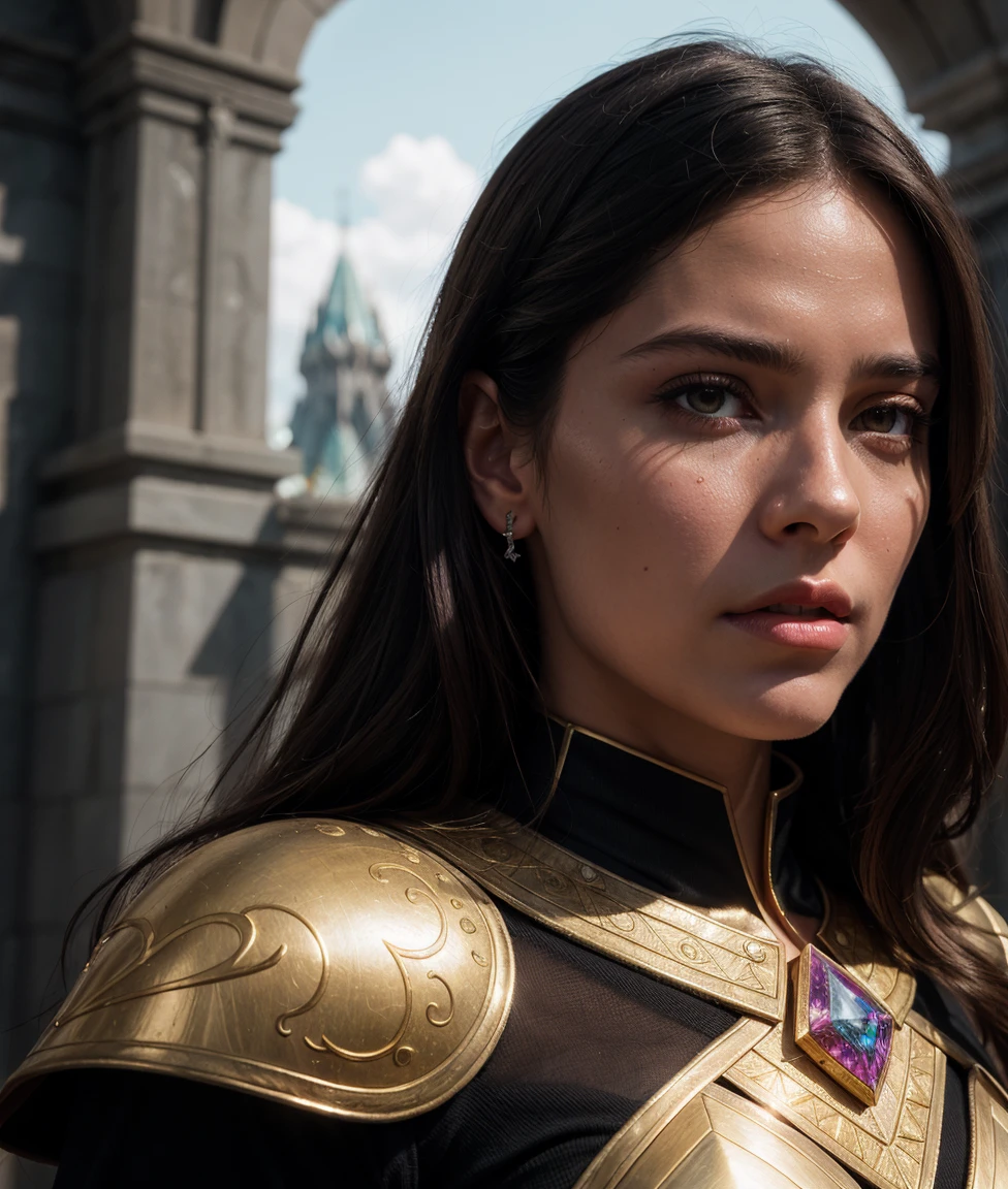 wizard, 1girl ,1980s, beauty face, armor gold, skirt red, ((realism)), extremely high quality RAW photograph, ultra detailed photograph, sharp focus, high resolution, (detailed skin:1,3),high quality, film grain, Fujifilm XT3,Highly Detailed, movie, (Cinematic Photo:1.3) of (Realistic:1.3),(Disgusting:1.3) Photorealism, (Magical Photo:1.3) of (Realistic:1.3), Crystalcore, Bejeweled, ethereal, hyperdetailed fantasy character, Dreamlike, Ethereal Fantasy, Realistic, Fiction, Full-HD, HD, 8K, Soft Lighting, Beautiful Lighting,Highly Detailed,Highly Detailed,(Photorealism:1.3)