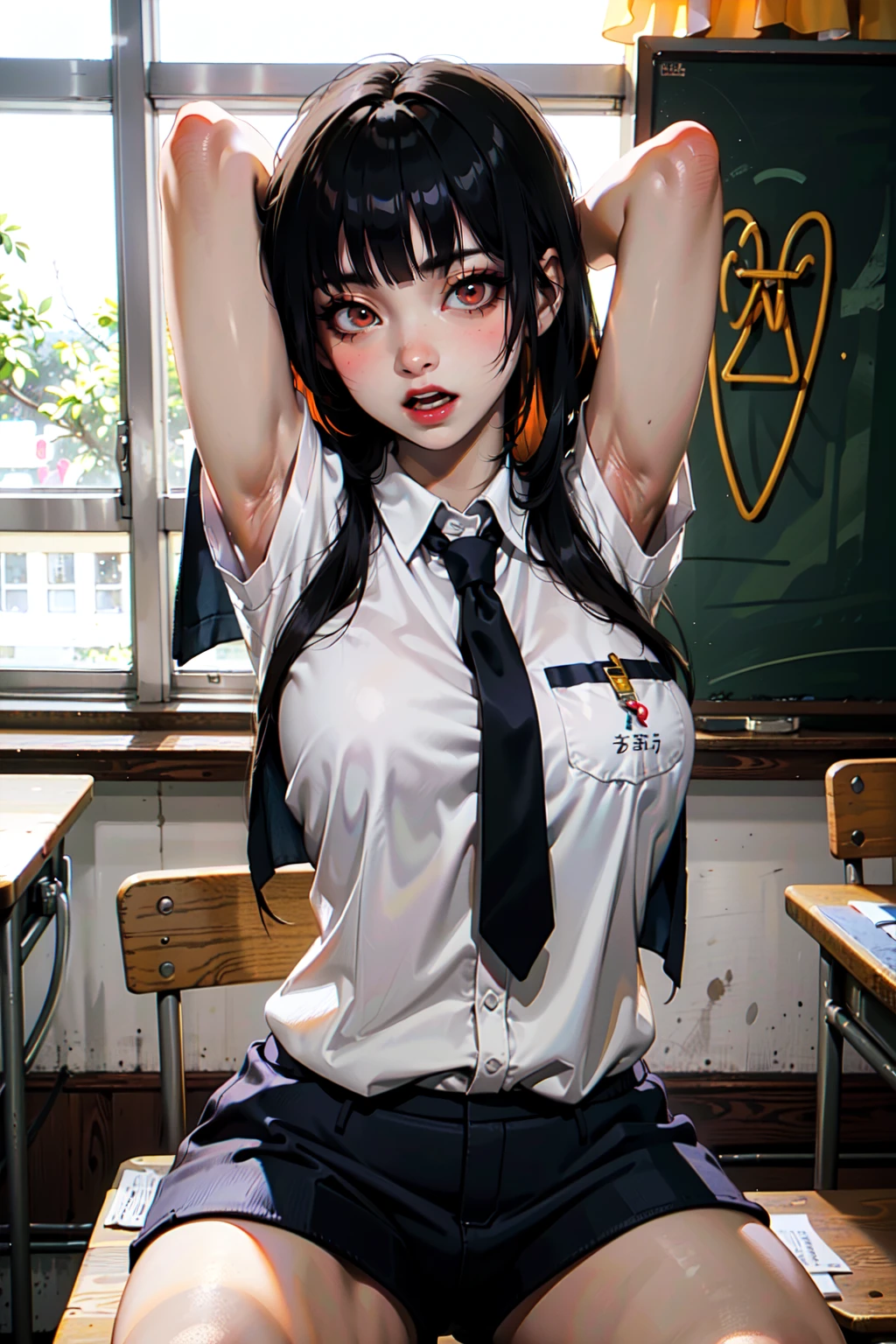 ((Highest quality)), ((masterpiece)), (detailed),Perfect Anatomy，nsfw1.9. Natural Light,In the school classroom,A very cute woman with a  and an ahegao face,A woman with long black hair,Woman tied up with rope,((Highest quality, 8k, masterpiece: 1.3, )),Woman with very small breasts,Well-proportioned, slim body，Long, slender legs，Long, thin hands， detailedな顔, detailedな肌, fine grain, detailedな唇, detailedな舌, detailedな指, beautiful shoulders and collarbones,Mouth detailed, Beautiful teeth alignment,Lots of drooling,Drool runs down to my chest,Realistic,  High resolution, Natural light, Dynamic pose,Toned Legs, double eyelid, Tear bags, Round eyes, (((Moist eyes,Moisturized lips,She is blushing with a very embarrassed expression,Climax facial expression 1.5,Mouth wide open and tears flowing 1.9))),Long and supple hair,    (((Black leather collar,Naked Women))),((spread your legs wide 1.9,Open your legs in an M shape..5,I want to see more wet pussy 1.7)),A lot of love juice flowing from the pussy 1.4,Poses that emphasize the uterus,(((A pose that gives a good view of the anus and pussy,In the school classroom,Sitting on a chair with your back leaning back pose 1.5,Woman tied to chair 1.5,Tortoise shell binding 1.5Her hands are tied behind her back1.9,Arms and legs tied with rope,Woman restrained by rope 1.4))),((A woman&#39;s beautiful pussy is wet with love juice 1.7,Love juice accumulated on the chair)),Tie the whole body with rope,Sweaty woman,Semen-covered woman,