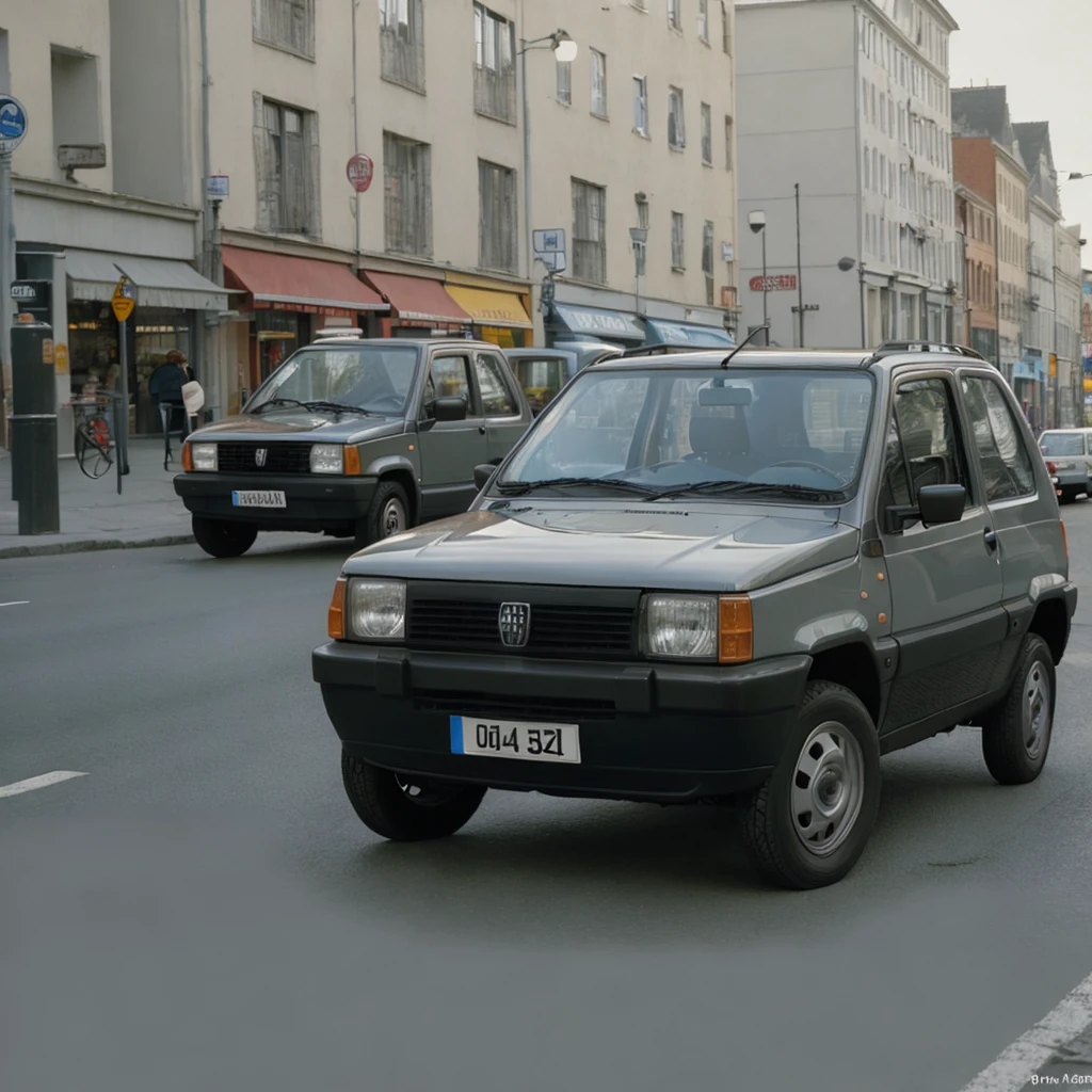 a Fiat Panda on a busy city road, extremely detailed, detailed background <lora:fiat_panda:0.6>