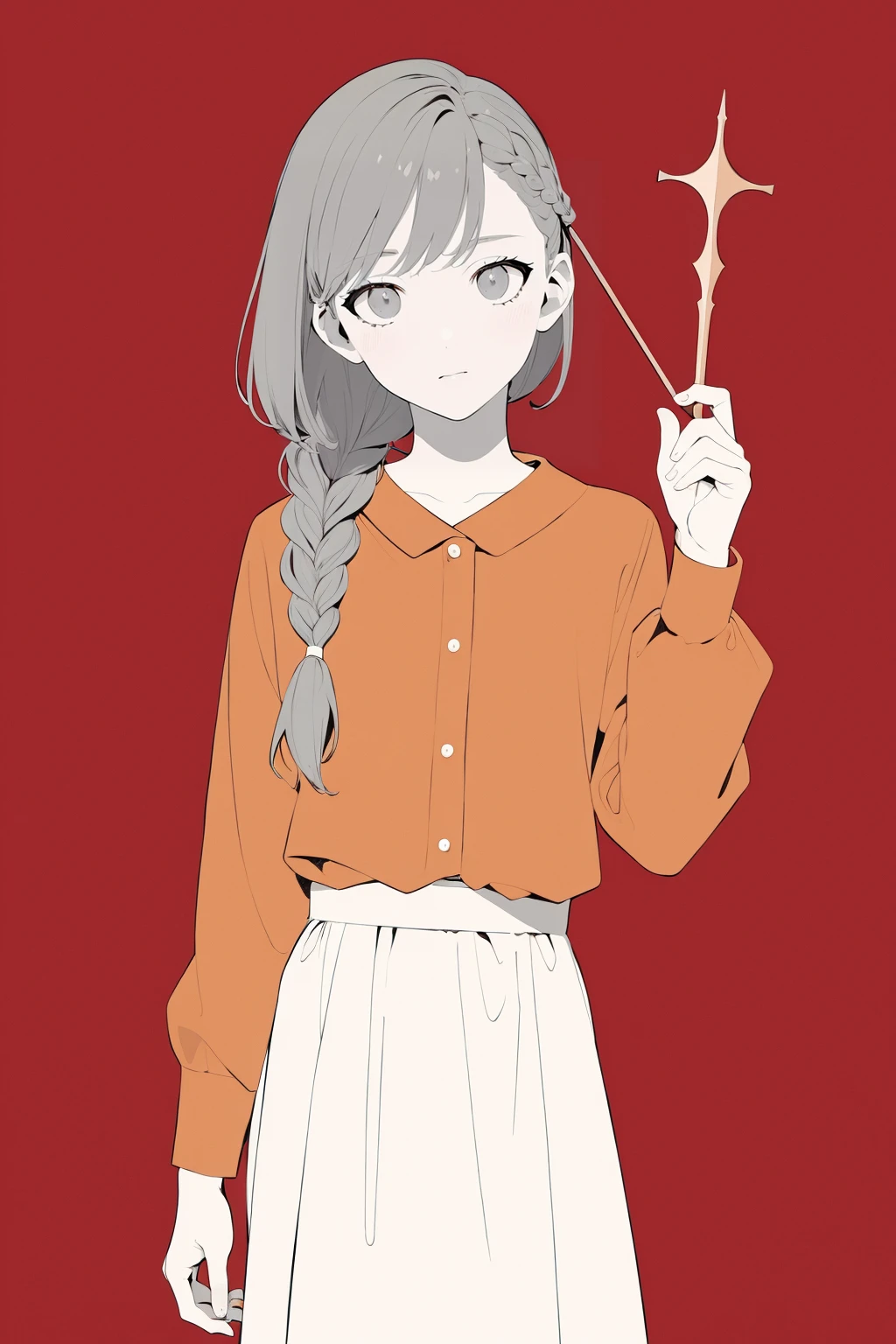 (masterpiece, best quality:1.3), (flat color:1.3),(colorful:1.3), cowboy shot, 1girl,solo,gray hair, side braid