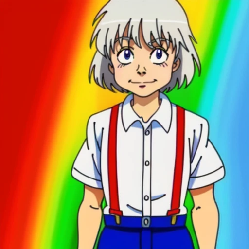 <lora:suspenders_v1:0.5>, red suspenders, old woman, anime_coloring