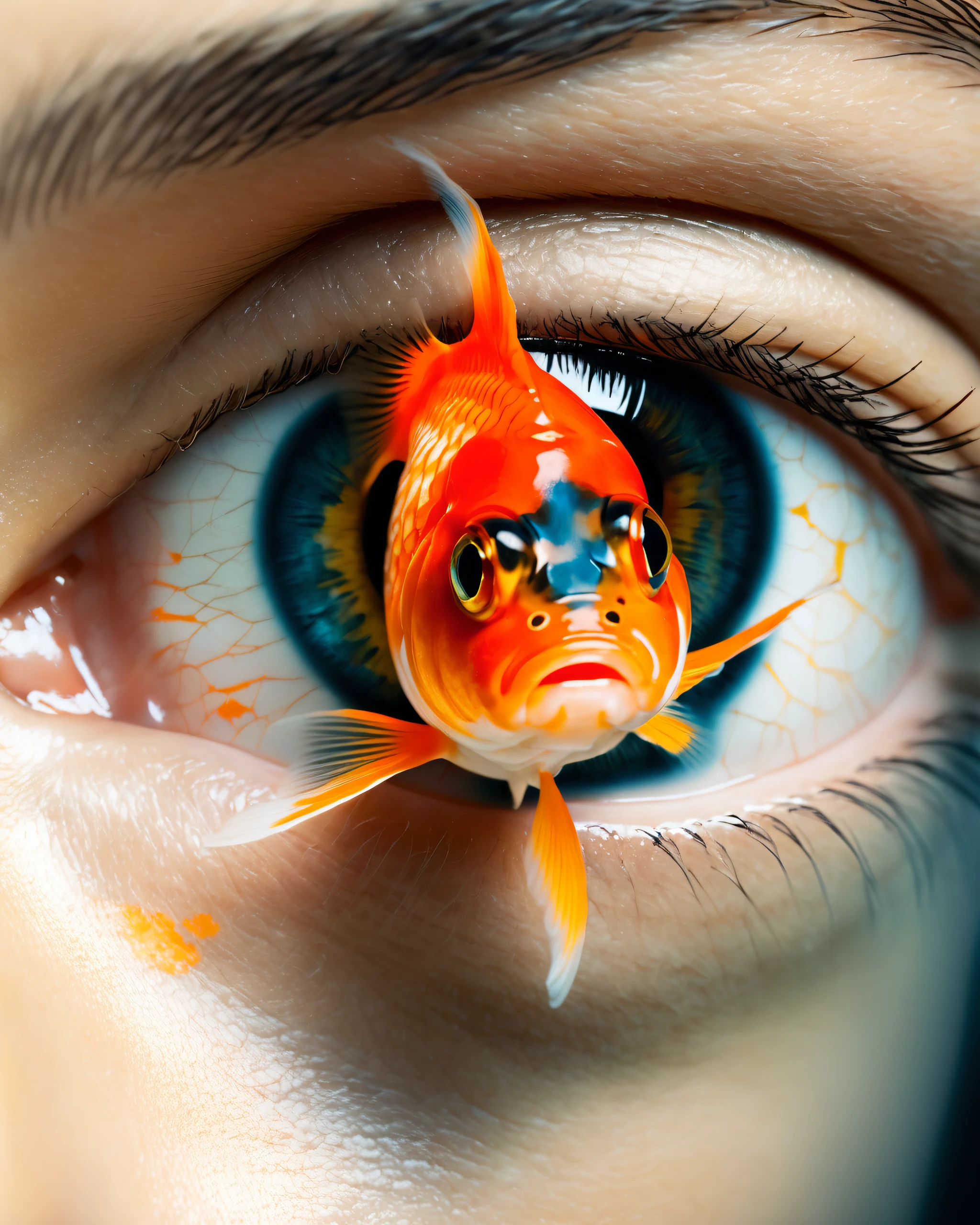 cinematic film still Colorless paint splotches, risograph print, masterpiece, woman eye (goldfish inside the pupil), Best quality,sdfsdf ,puptre,
uhd, 8k, intense lighting, award winning masterpiece, extremely detailed, detailed background, cinematic, complex and multidimensional lighting
