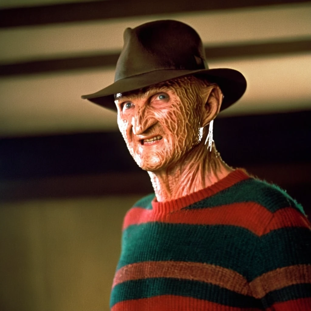cinematic film still of  <lora:Freddy Krueger:1>
Freddy Krueger a man with a hat and a striped shirt from A Nightmare on Elm Street movie
 <lora:nsfw-xl-2.0:1>, shallow depth of field, vignette, highly detailed, high budget, bokeh, cinemascope, moody, epic, gorgeous, film grain, grainy
