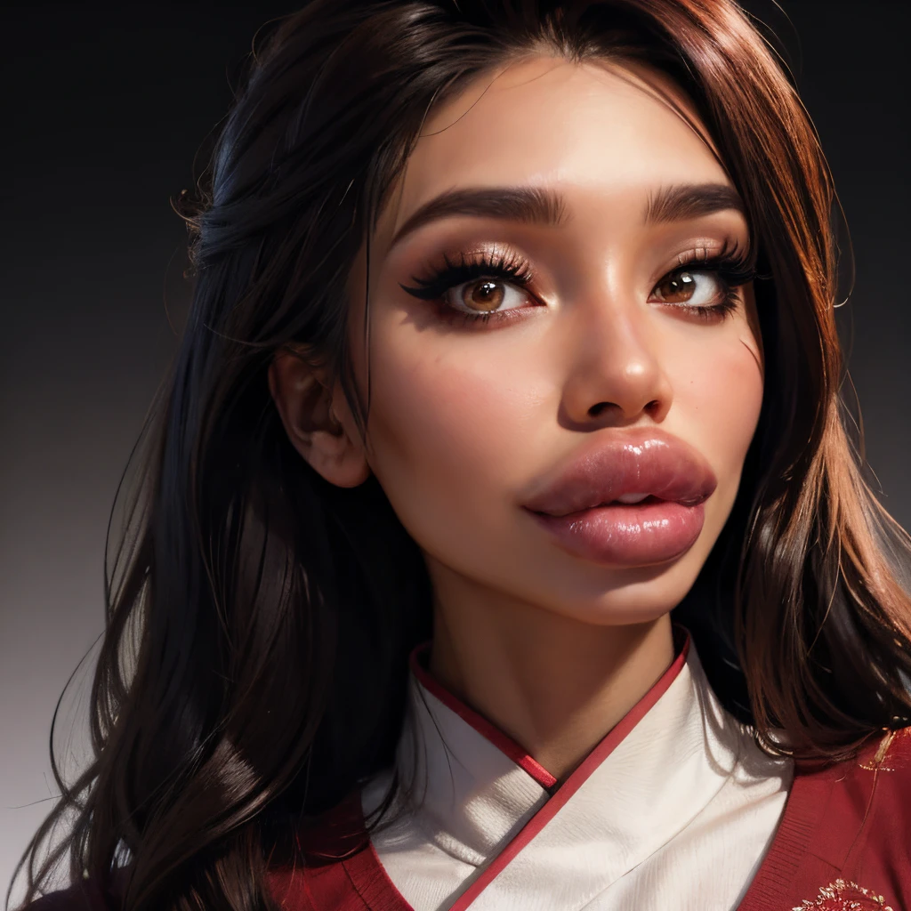 (best quality:1.1), 1girl, brown hair, sexy asian woman, blush, 
big lips, (enormous lips:1.2), (huge lips:1.1), bimbolips, smile, <lora:BimbolipsV2-000003:0.8>,
clothed, facing forwards, head on,
8k, 4k, intricate, detailed face, detailed eyes
gradient background, strong lighting