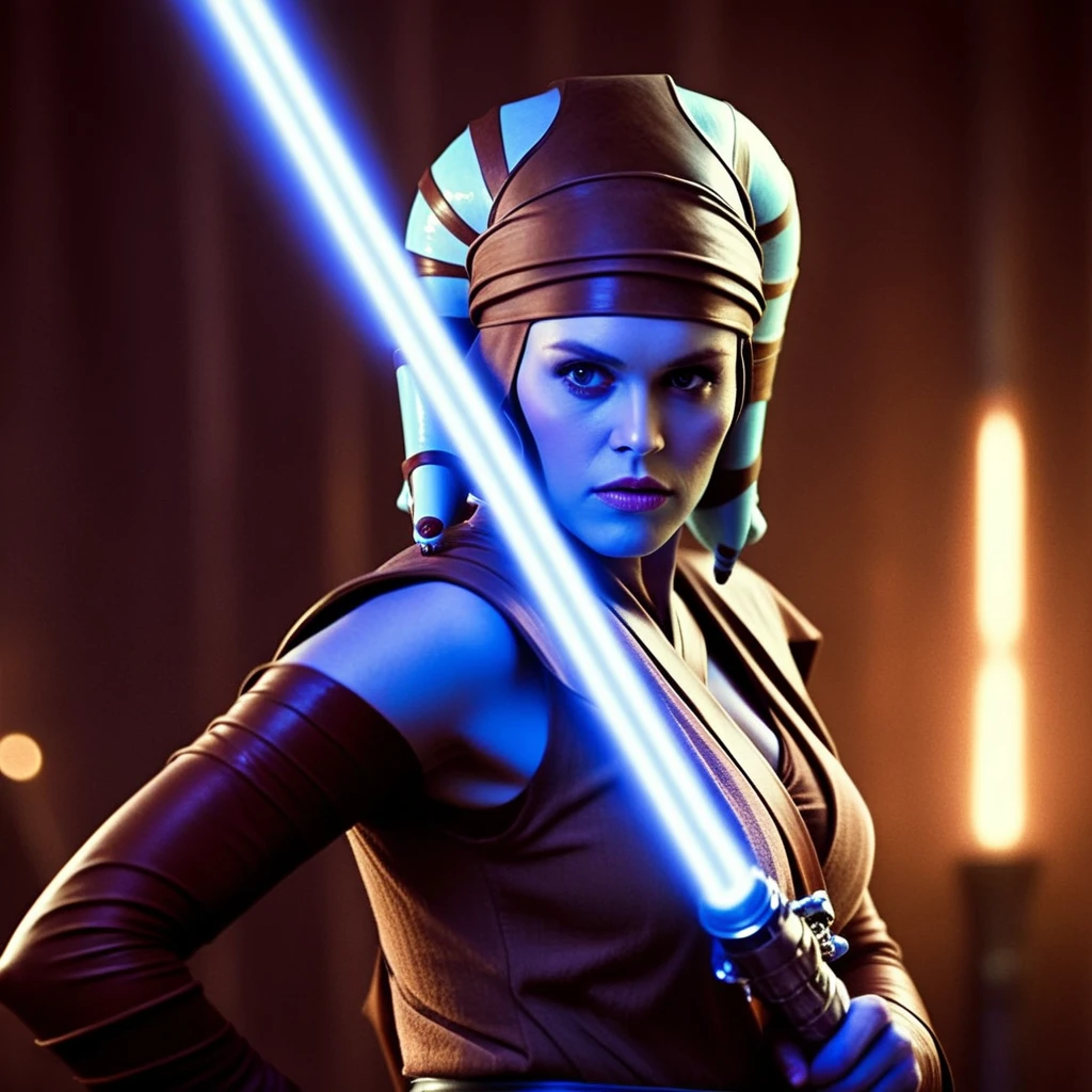 cinematic film still of <lora:Aayla Secura:1.5>
Aayla Secura a blue skin color woman in a star wars outfit holding a light saber sword In Star Wars Universe, shallow depth of field, vignette, highly detailed, high budget, bokeh, cinemascope, moody, epic, gorgeous, film grain, grainy