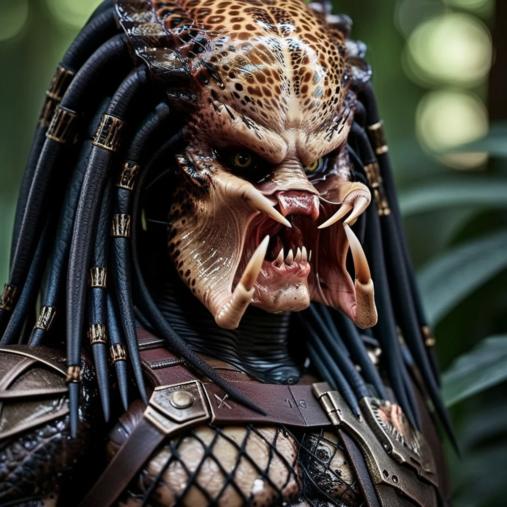 <lora:AwienPwedatow1:0.9>, A Photo of a female Yautja predator with sharp teeth (smiling, smile), (perfect head and teeth:1.1), (highly detailed skin:1.1), perfect breasts, (perfect nipples:1.5), perfect slim body, (very muscular, shredded muscles, perfect six-pack abs:1.3), Sexy pose, NSFW, Nude, Photorealistic, detailed face, Fashion Photography, Sunset, Foggy, standing a foggy Forest background, blurred background, atmospheric fog, RAW, analog, sharp focus, 8k, high res, DSLR, high quality, Fujifilm XT3, film grain, award winning, <lora:epi_noiseoffset:0.6>