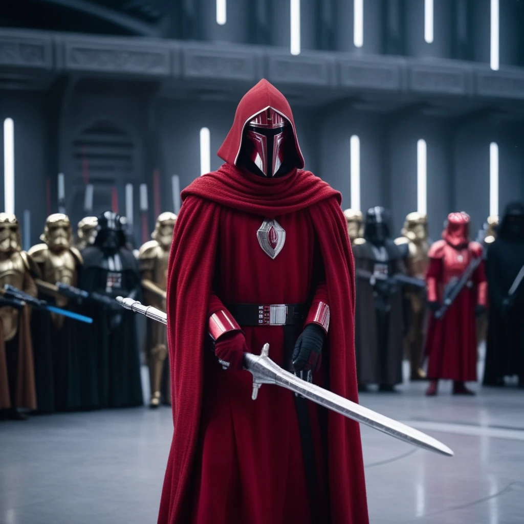cinematic film still of <lora:Crimson Guard:1>
Crimson Guard a man in a red robe and armor holding a pike Star Wars Universe, shallow depth of field, vignette, highly detailed, high budget, bokeh, cinemascope, moody, epic, gorgeous, film grain, grainy