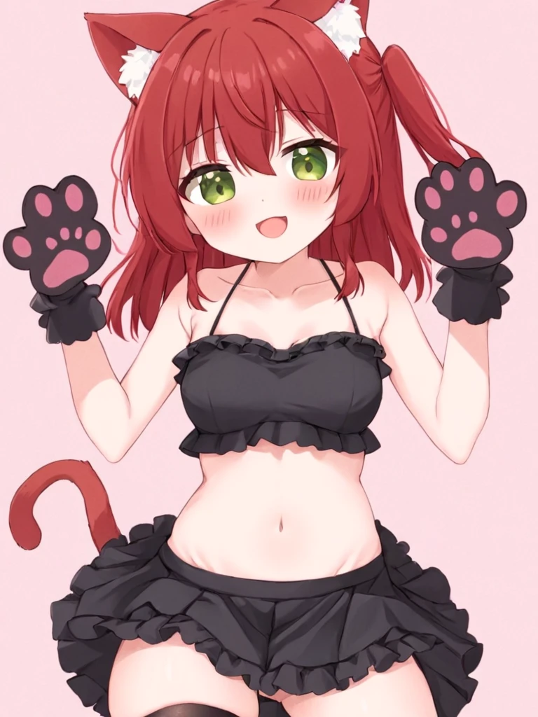 Ranma, cabello rojo, Cabello con trenza, ojos azules, ojos detallados, cuerpo completo, Cleavage Bulge, Sexy Attire, Cat Lingerie, orejas de gato, cola de gato,