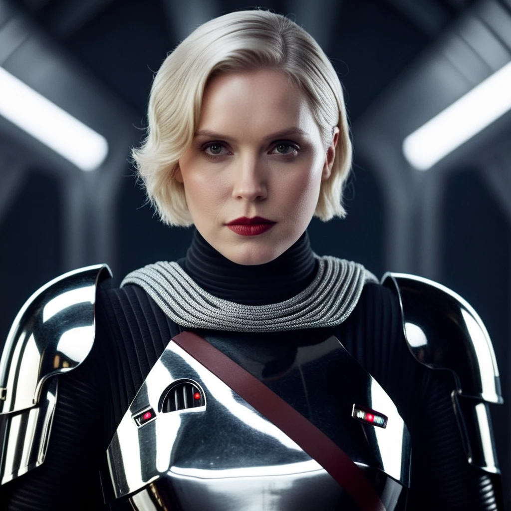 cinematic film still of <lora:Captain Phasma:1>
Captain Phasma a very hot short hair blonde woman in silver armor with a cape on In Star Wars Universe, shallow depth of field, vignette, highly detailed, high budget, bokeh, cinemascope, moody, epic, gorgeous, film grain, grainy