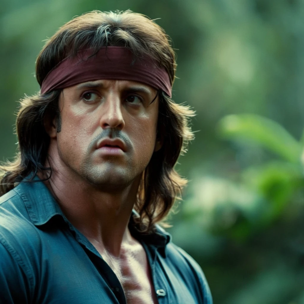 cinematic film still of <lora:Rambo:1>
Rambo a man with long hair and a blue shirt, shallow depth of field, vignette, highly detailed, high budget, bokeh, cinemascope, moody, epic, gorgeous, film grain, grainy