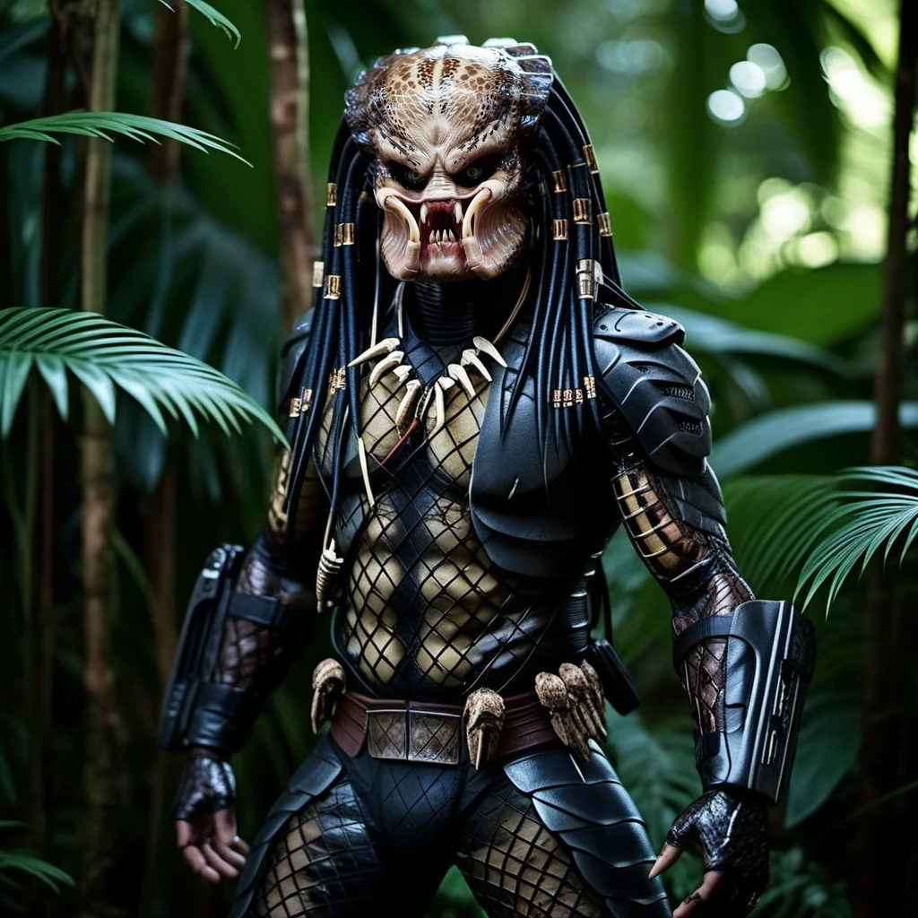 Predator1024, full body, hidden in the jungle, detailed eyes, highly detailed, photography, ultra sharp, film, bokeh, professional, 4k <lora:add-detail-xl:1.5> <lora:Predator1024-000280:0.8>