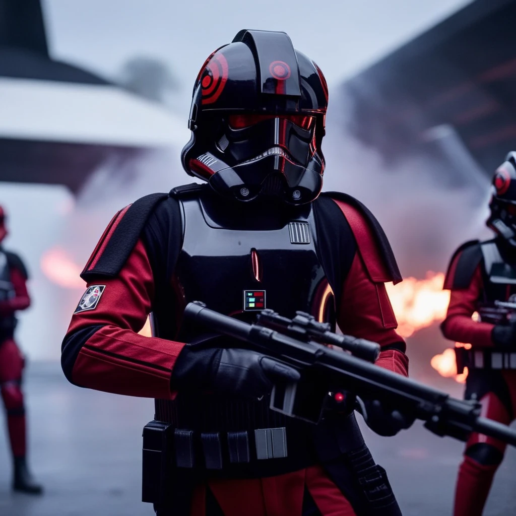 cinematic film still of <lora:Inferno Squad:1.2>
Inferno Squad a man in a star wars Inferno Squad costume holding a rifle, shallow depth of field, vignette, highly detailed, high budget, bokeh, cinemascope, moody, epic, gorgeous, film grain, grainy