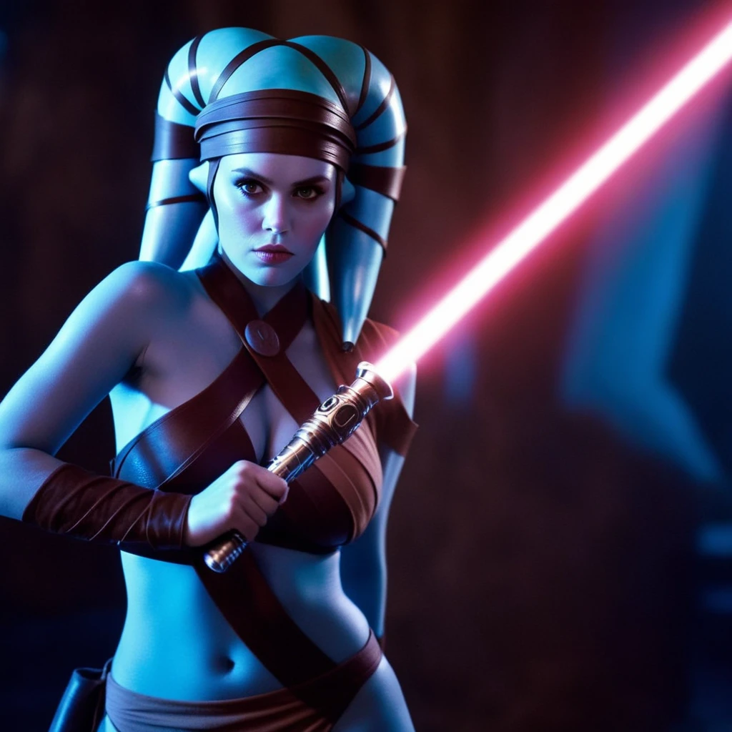 cinematic film still of <lora:Aayla Secura:1.5>
Aayla Secura a blue skin color woman in a bikini outfit holding a light saber In Star Wars Universe, shallow depth of field, vignette, highly detailed, high budget, bokeh, cinemascope, moody, epic, gorgeous, film grain, grainy