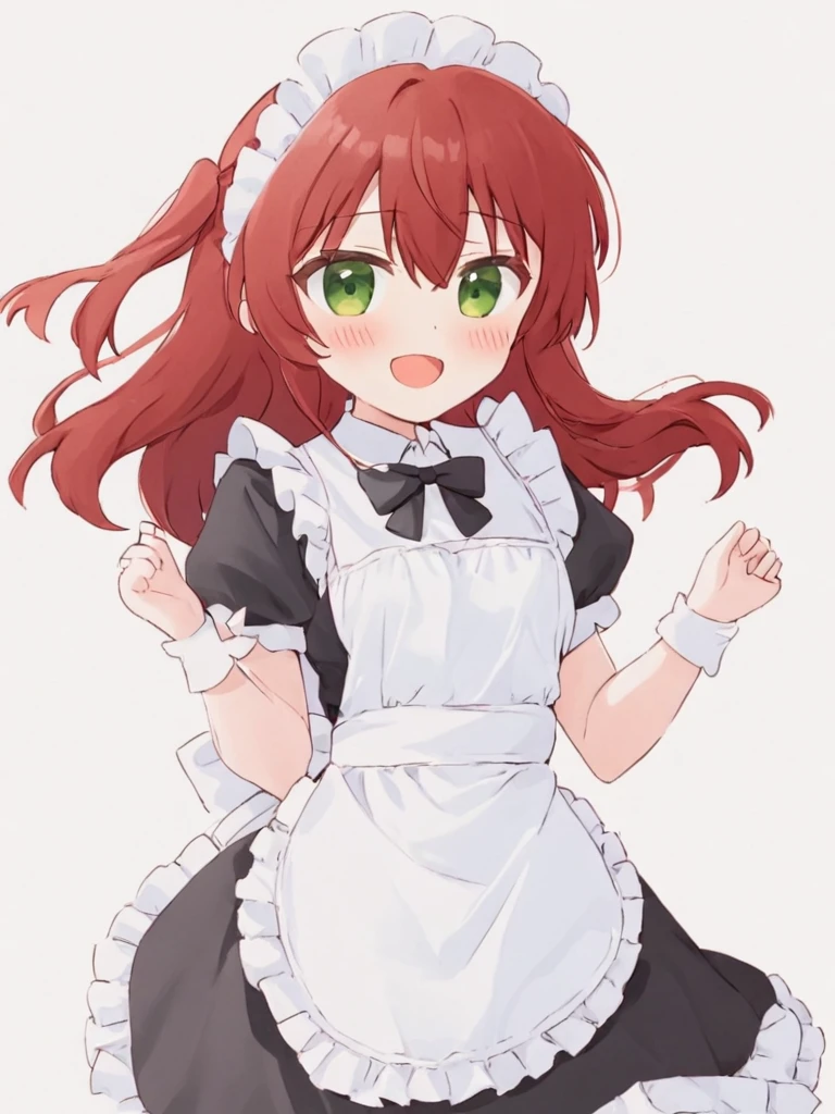 score_9, score_8_up, score_7_up, source_anime, aishagreyrat, aisha greyrat, green eyes, ponytail, red hair, long sleeves, apron, maid, ascot, white apron, white ascot, indoors, bent over, smile, dutch angle, looking at viewer, cowboy shot, adult body, tongue out, ahegao, drool, pm1s, girl, pov, penis