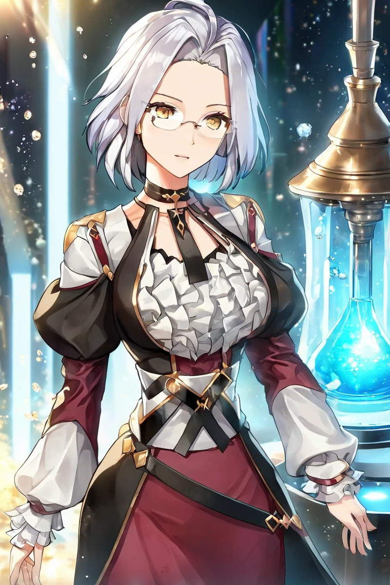 <lora:e7 Sigret XL:0.8> e7 Sigret, walking in a magic lab, high definition photo, ultra detailed skin, ultra detailed face, small skin imperfections