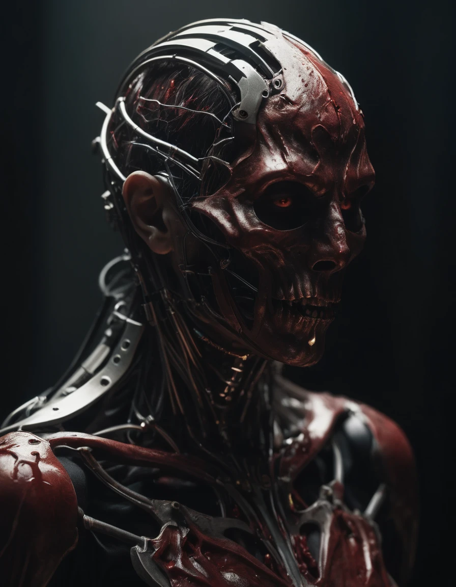 a close up of a person with a creepy face and a creepy face, frame from prometheus movie, scene from the movie prometheus, still frame from prometheus, movie still of a alien cyborg, scene from prometheus movie, detailed practical effects, still from alita, vfx movie closeup, nekro xiii, resident evil virus concept art --auto --s2