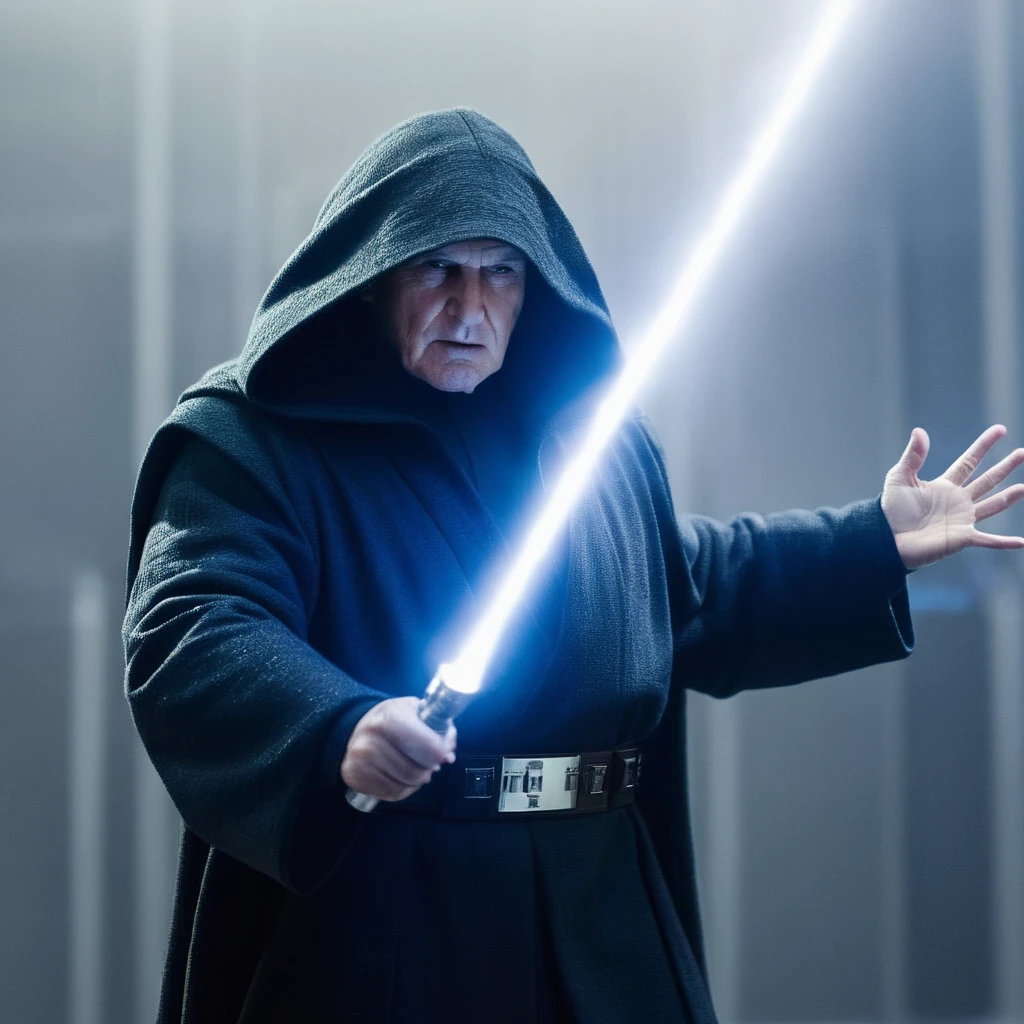 cinematic film still of  <lora:star wars style:1.5>
In star wars universe Darth Sidious a man in a hoodie firing a lightning bolt from his hands inside death star star wars style, shallow depth of field, vignette, highly detailed, high budget, bokeh, cinemascope, moody, epic, gorgeous, film grain, grainy