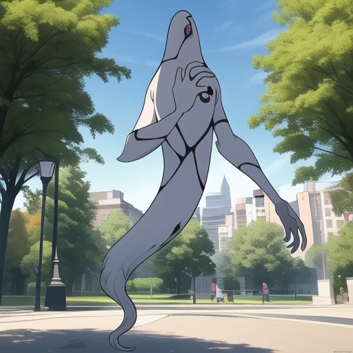 ghostfreak , full body outdoors, public park, daytime, trees, <lora:ghostfreak-10:1>, masterpiece, best quality
