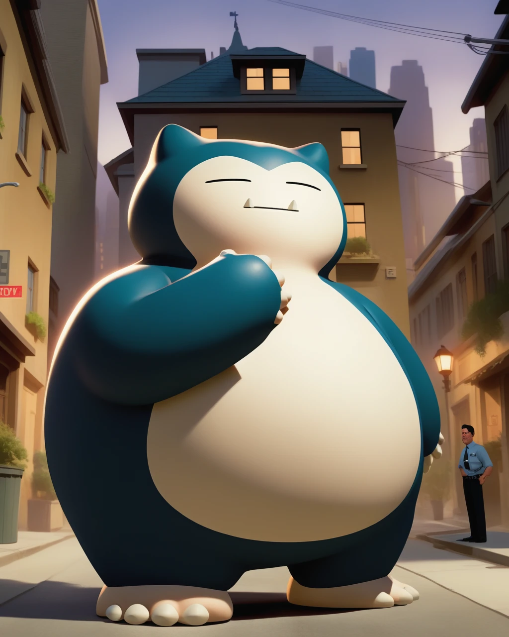 Snorlax, standing, solo, CIA agent, secret mission, city.
<lora:Snorlax_v0_1:0.8>