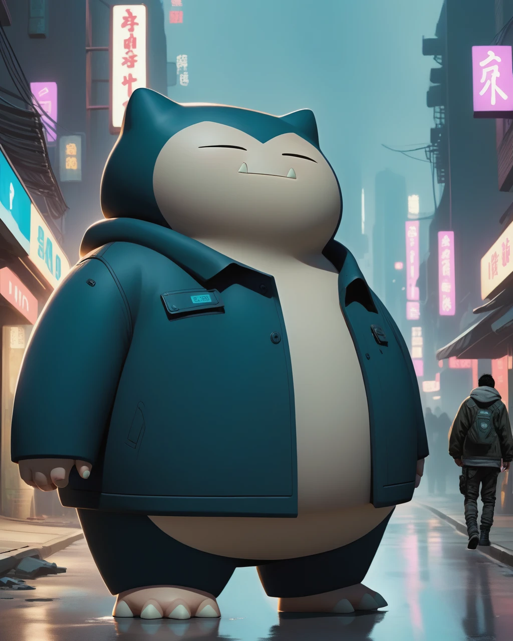 Snorlax, standing, solo, on the street, cyberpunk.
<lora:Snorlax_v0_1:0.8>