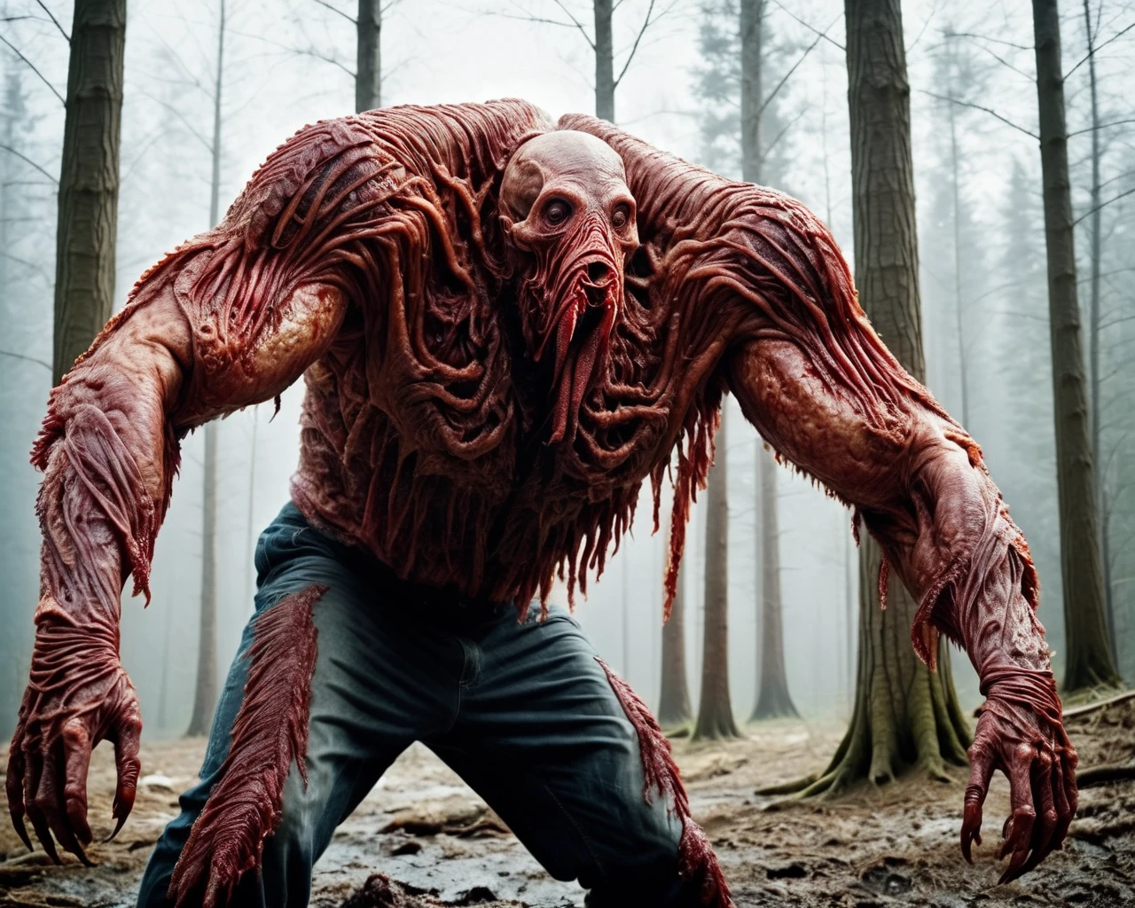 raw photo,cinematic shot,photorealistic,full body,a fleshmutant creature,<lora:Cyberfleshmutant-000002:0.8>