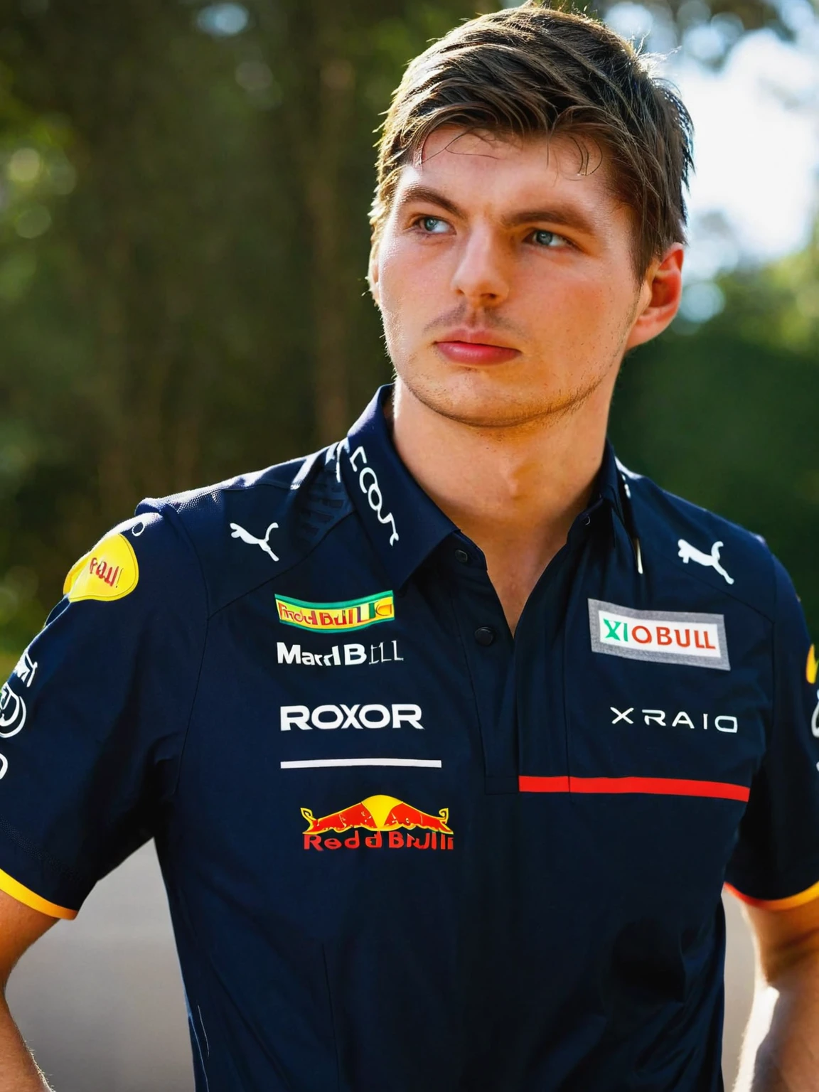 cinematic photo mxvrs man, wearing a redbull uniform, <lora:Max SDXL v2:1> . 35mm photograph, film, bokeh, professional, 4k, highly detailed