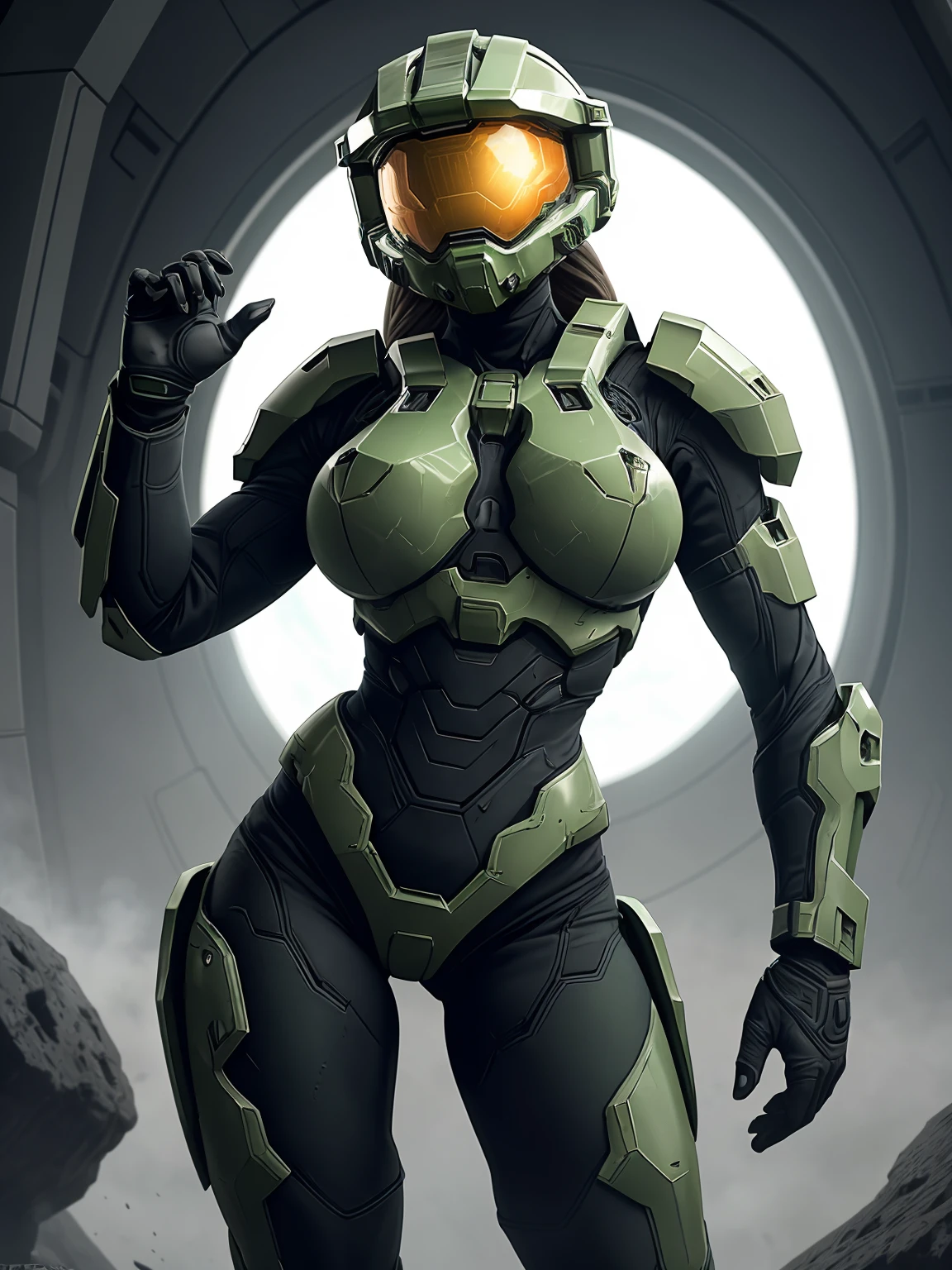 (35mmstyle:1.2), Highly detailed RAW color Photo, Rear Angle, Full Body, of (female space marine, wearing white and red space suit, futuristic helmet, tined face shield, rebreather, accentuated booty), outdoors, (standing on Precipice of tall rocky mountain, looking out at magical lush green rain forest on alien planet), vivid detail, (exotic alien planet), toned body, big butt, (sci-fi), (mountains:1.1), (lush green vegetation), (two moons in sky:0.8), (highly detailed, hyperdetailed, intricate), (lens flare:0.7), (bloom:0.7), particle effects, raytracing, cinematic lighting, shallow depth of field, photographed on a Sony a9 II, 35mm wide angle lens, sharp focus, cinematic film still from Gravity 2013, viewed from behind, dynamic angle