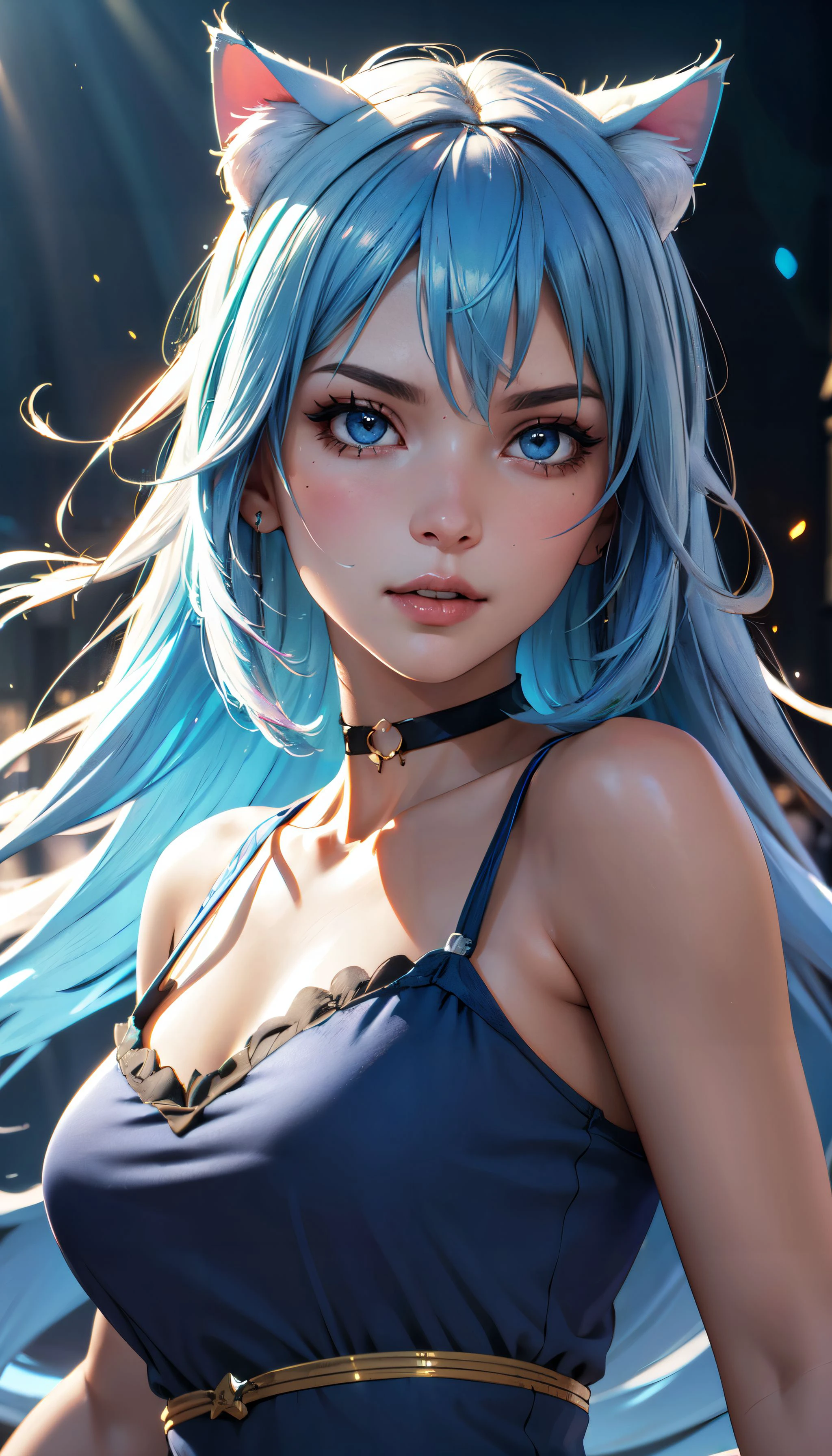 (((Girl,Voluptuous body))),BREAK(((Light blue background)))),break((((Beautiful light blue hair,Long Hair)))),BREAK(((Light blue lace lingerie,Luxury Lingerie,Gold embellished lingerie))),BREAK(((Embarrassed expression:1.4,Red Nose)))break(Seductive lips:1.3,Lips parted,Bright red lips),break((Upper Body:1.3,Angle from the front:1.3)),break((Beautiful breasts,Saggy boobs)),break,([close your eyes:(I narrowed my eyes.:1.2):11]),breakvery delicate and beautiful art,Beautiful woman portrait,Soft Light,Lens Glow,Soft Clean Focus,Realistic lighting and shading