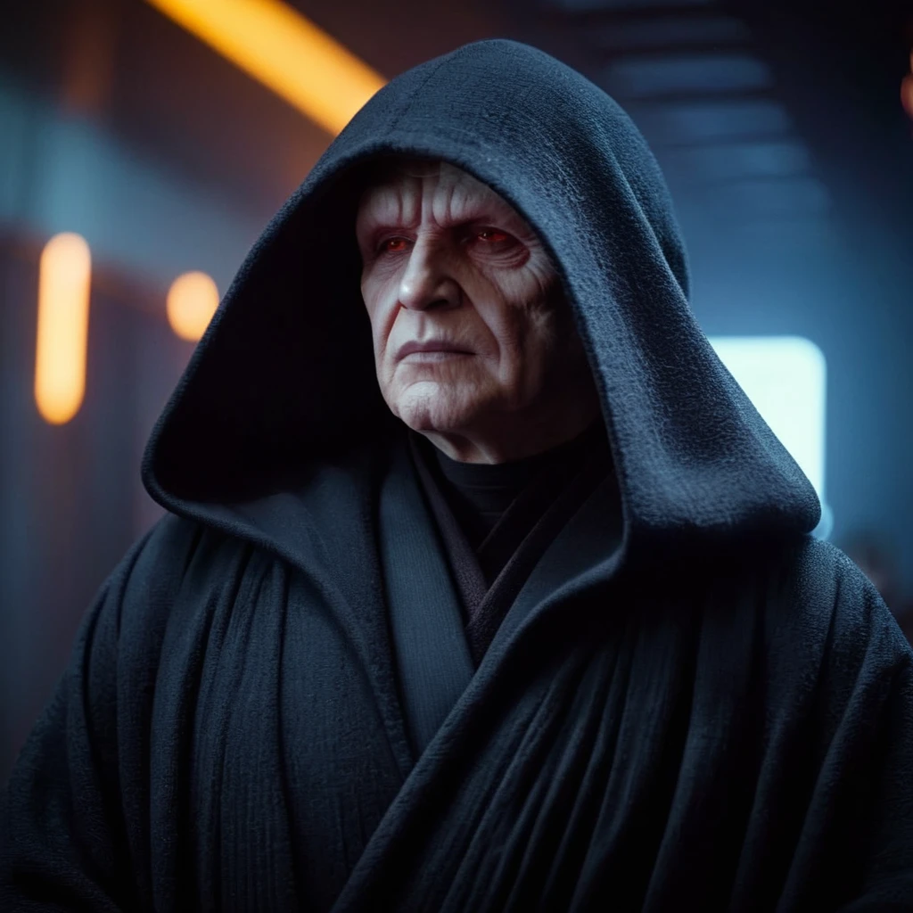 cinematic film still of  <lora:Darth Sidious:1>
Darth Sidious a person in a black robe and hoodie in star wars universe, shallow depth of field, vignette, highly detailed, high budget, bokeh, cinemascope, moody, epic, gorgeous, film grain, grainy