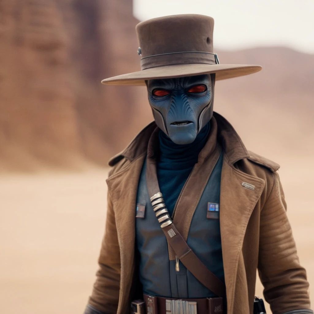cinematic film still of <lora:Cad Bane:1.2>
Cad Bane a blue skin big red eyes western man in a hat and a jacket in a desert sand storm In star wars universe, shallow depth of field, vignette, highly detailed, high budget, bokeh, cinemascope, moody, epic, gorgeous, film grain, grainy