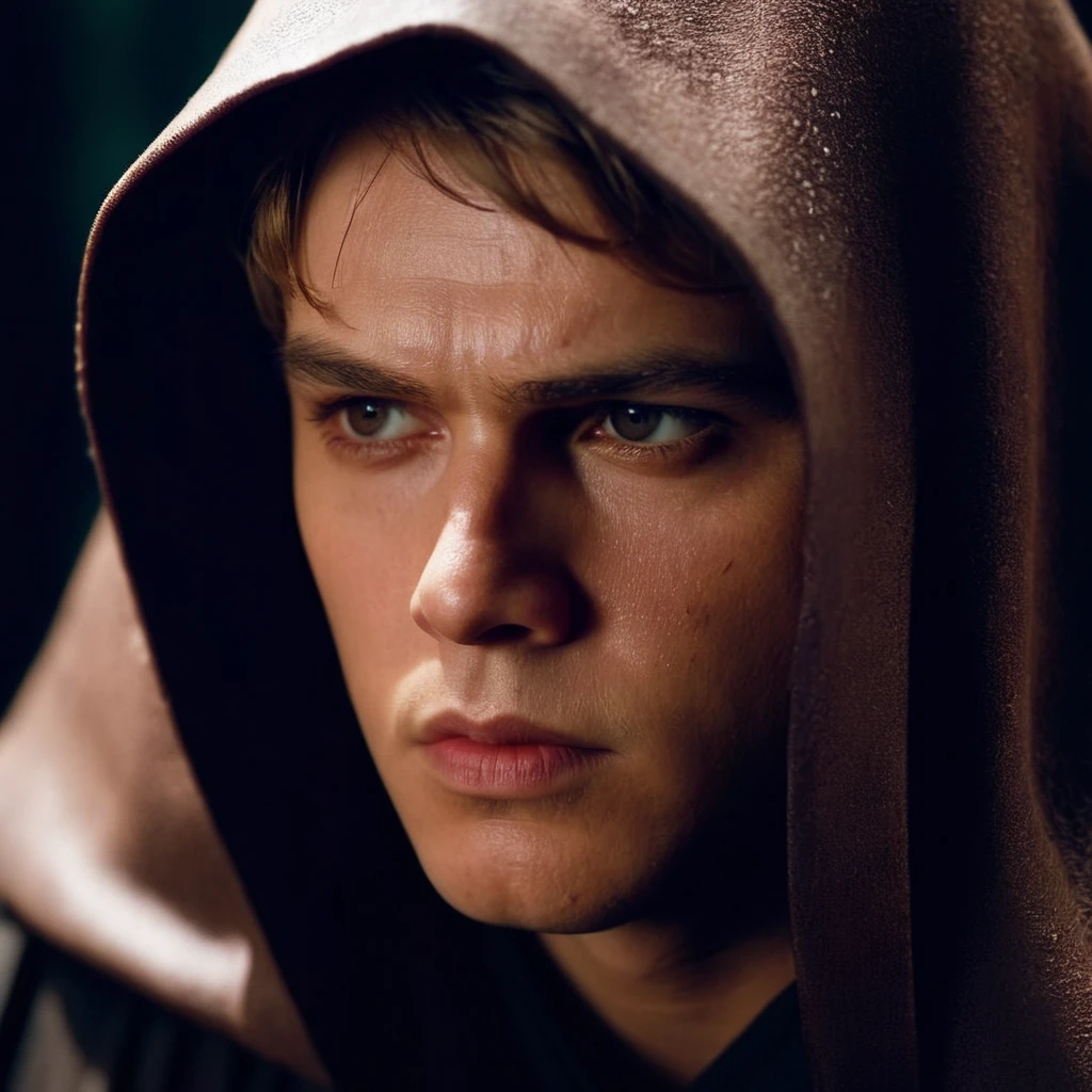 cinematic film still of <lora:Anakin Skywalker:1.2>
Anakin Skywalker a sad crying man with a hood on his head in star wars universe, shallow depth of field, vignette, highly detailed, high budget, bokeh, cinemascope, moody, epic, gorgeous, film grain, grainy