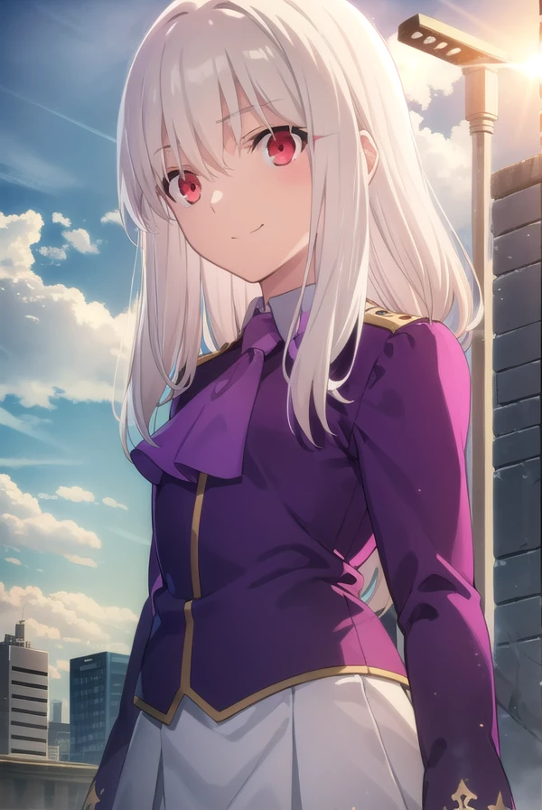 illyasvielvoneinzbern, <lora:illyasviel von einzbern ubw-lora-nochekaiser:1>,
illyasviel von einzbern, long hair, (red eyes:1.5), white hair, smile,
BREAK skirt, shirt, long sleeves, boots, ascot, white skirt, frilled skirt, purple shirt,
BREAK outdoors, sky, clouds, sun, city,
BREAK looking at viewer, (cowboy shot:1.5),
BREAK <lyco:GoodHands-beta2:1>, (masterpiece:1.2), best quality, high resolution, unity 8k wallpaper, (illustration:0.8), (beautiful detailed eyes:1.6), extremely detailed face, perfect lighting, extremely detailed CG, (perfect hands, perfect anatomy),