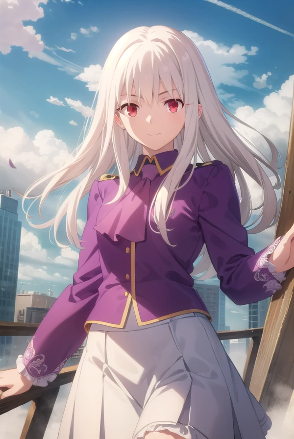 illyasvielvoneinzbern, <lora:illyasviel von einzbern ubw-lora-nochekaiser:1>,
illyasviel von einzbern, long hair, (red eyes:1.5), white hair, smile,
BREAK skirt, shirt, long sleeves, boots, ascot, white skirt, frilled skirt, purple shirt,
BREAK outdoors, sky, clouds, sun, city,
BREAK looking at viewer, (cowboy shot:1.5),
BREAK <lyco:GoodHands-beta2:1>, (masterpiece:1.2), best quality, high resolution, unity 8k wallpaper, (illustration:0.8), (beautiful detailed eyes:1.6), extremely detailed face, perfect lighting, extremely detailed CG, (perfect hands, perfect anatomy),