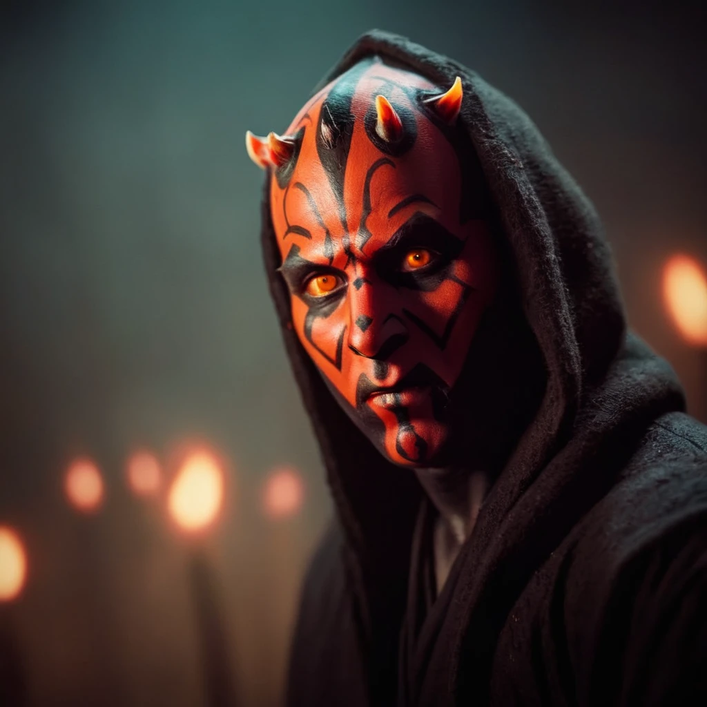 cinematic film still of <lora:Darth Maul:1.2>
Darth Maul a painting of a man with a hood on in star wars universe, shallow depth of field, vignette, highly detailed, high budget, bokeh, cinemascope, moody, epic, gorgeous, film grain, grainy