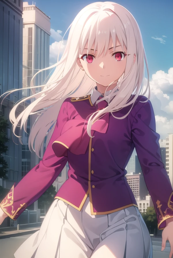 illyasvielvoneinzbern, <lora:illyasviel von einzbern ubw-lora-nochekaiser:1>,
illyasviel von einzbern, long hair, (red eyes:1.5), white hair, smile,
BREAK skirt, shirt, long sleeves, boots, ascot, white skirt, frilled skirt, purple shirt,
BREAK outdoors, sky, clouds, sun, city,
BREAK looking at viewer, (cowboy shot:1.5),
BREAK <lyco:GoodHands-beta2:1>, (masterpiece:1.2), best quality, high resolution, unity 8k wallpaper, (illustration:0.8), (beautiful detailed eyes:1.6), extremely detailed face, perfect lighting, extremely detailed CG, (perfect hands, perfect anatomy),