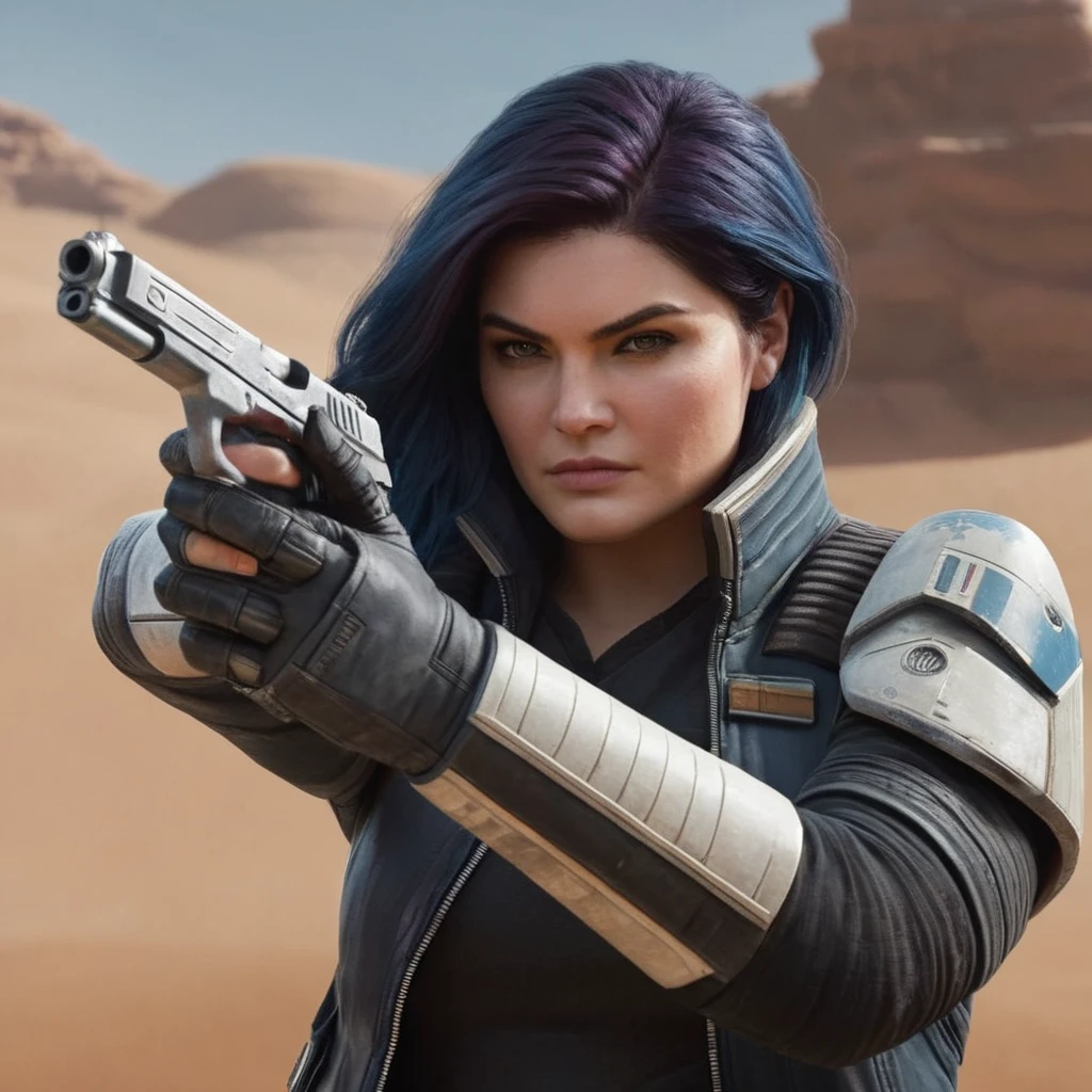 Hyperrealistic art of <lora:Cara Dune:1.2>
Cara Dune a woman holding a gun with perfect hands in a black jacket in star wars universe, Extremely high-resolution details, photographic, realism pushed to extreme, fine texture, incredibly lifelike
