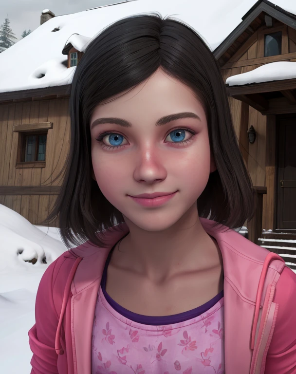 Lily,blue eyes,black hair,
pink jacket,pink shirt,zipper up,
standing,upper body, light smile,
(insanely detailed, beautiful detailed face,beautiful detailed eyes, masterpiece, best quality),solo,
empty house,snow,<lora:Lily-10TEW:0.8>,