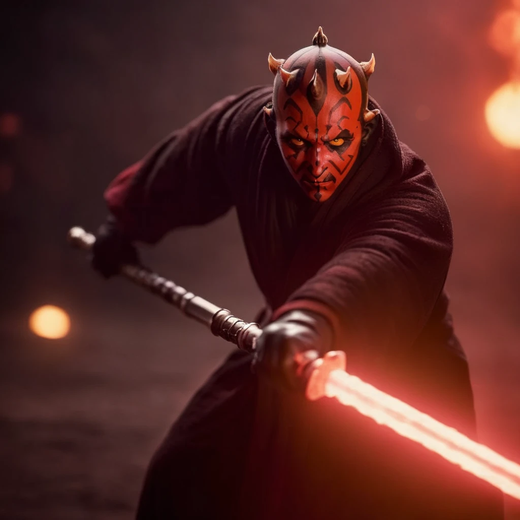 cinematic film still of <lora:Darth Maul:1.2>
Darth Maul darth maul in a black robe holding a sword in star wars universe, shallow depth of field, vignette, highly detailed, high budget, bokeh, cinemascope, moody, epic, gorgeous, film grain, grainy