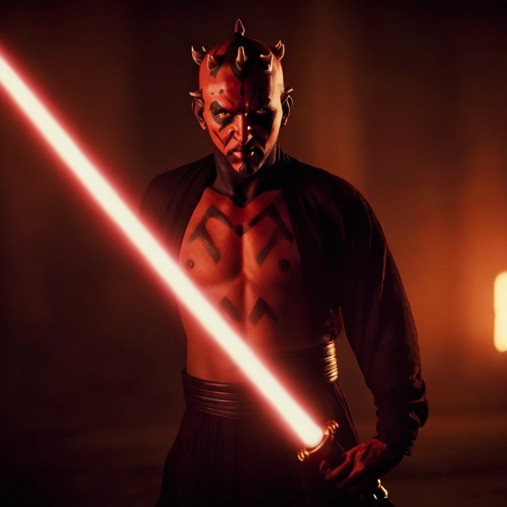 cinematic film still of <lora:Darth Maul:1.2>
Darth Maul a naked man with a double balded lightsaber sword in a dark room in star wars universe, shallow depth of field, vignette, highly detailed, high budget, bokeh, cinemascope, moody, epic, gorgeous, film grain, grainy
